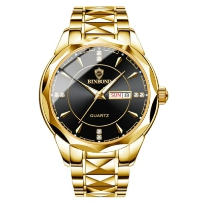Image of JewelryWe Business Analog Quartz Watches: Men Women Dress Waterproof Luminous Date Calendar Dial Stainless Steel Luxury Multifunctional Couple Wrist Watch