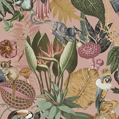 Image of Holden Wonderland Wallpaper Tropical Exotic Animals Blush Pink/Multi 13400