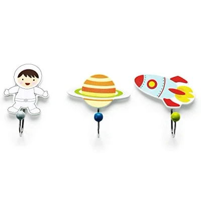 Image of Mousehouse Gifts Set of Three Children&#039;s Coat Hooks for Bedroom or Baby Nursery (Space)