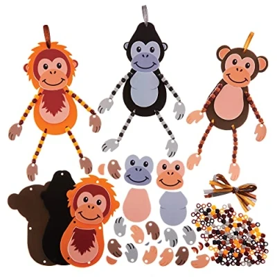 Image of Baker Ross FX559 Chimp, Gorilla and Orangutan Dangly Arm Leg Decoration Kits Pack of 6, Bead Craft Kit for Kids
