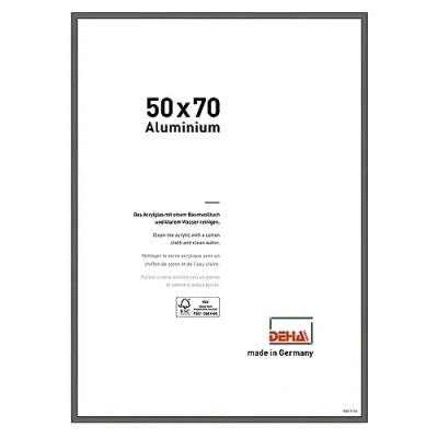 Image of DEHA Design Boston Photo Frame 50x70cm, Aluminium Picture Frame, Grey with Protective Acrylic Glazing and Push Turn Clips Contrast