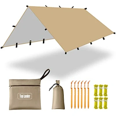 Image of 4x4m Camping Tarp Multifunctional Hammock Shelter Lightweight Awning Canopy for Bushcraft Backpacking Outdoor Survival Bivvy Tent Gazebo