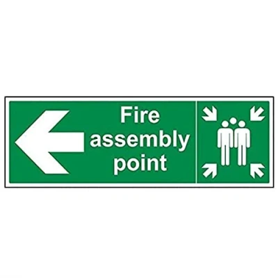 Image of V Safety Fire Assembly Point Arrow Left Sign 600mm x 200mm 1mm Rigid Plastic