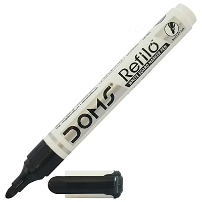 Image of Doms Refilo BLACK Bullet Tip Whiteboard Markers Pens Easy Clean Erase Dry Wipe (1 x Marker)
