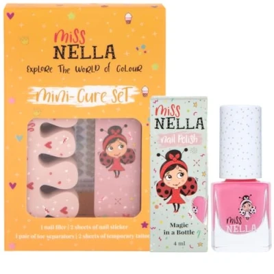 Image of Miss Nella nail Kit &amp; POLISH for kids + Pink A Boo Varnish peel off polish, stickers, tattoos, filer toe separators designed foe hands toes