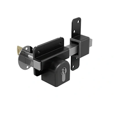 Image of GateMate Long Throw Gate Lock 1490096, Euro Profile Keyed Both Sides for Sheds, Gates &amp; Garage Doors, 316 Stainless Steel, Wooden Doors Up to 2 ¾ Thick (70mm), Black, 5 Keys