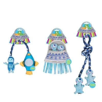 Image of YöL Blue Set of 3 Dog Toys Hide &amp; Seek Rope Tug War Treats Plush Squeaky Pet Puppy Interactive Stimulating Play