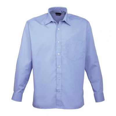 Image of Premier Mens Poplin Long Sleeved Shirt (Mid Blue) Size 18.5 inch