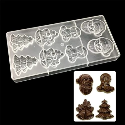 Image of 8 Holes Christmas Clear Polycarbonate Chocolate Mold Bell Santa Claus Jelly Candy Making DIY Moulds Sweet Sugarcraft Fondant Baking Tools