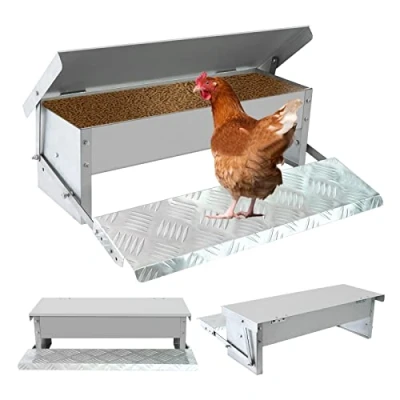 Image of Svauoumu Rat Proof Treadle Chicken Feeder Without Waste Design Automatic Feeder,5 KG Capacity,Outdoor Weatherproof Galvanized Poultry for Chickens,Ducks and Geese Pheasant