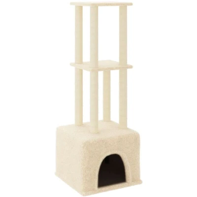 Image of &#039;vidaXL Cat Tree with Sisal Scratching Posts, Multi Level Tower House and Platforms, Soft Ventilated Plush, Designed for Cat’s Play, Scratch, Rest, Cream&#039;