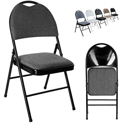 Image of Nyxi Folding Chairs Premium Quality with Padded Fabric or PVC Seats, Metal Frame, Foldable Chair Home Office Dinning, Heavy Duty, Multi Purpose Indoor &amp; Outdoor (Grey Fabric, 1 X Chair)