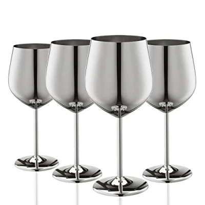 Image of WOTOR Stainless Steel Wine Glasses Set of 4, 540ml/18oz Silver Goblet, Unbreakable Metal Glass, Fancy Goblets for Outdoor, Travel, Camping and Pool (Silver)
