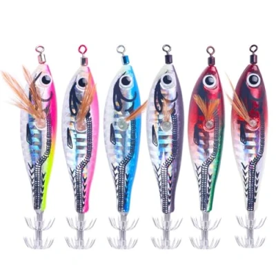 Image of TingHaoO 6Pcs Luminous Squid Jigs Hook Shrimp Lures Baits Hard Artificial with for Fishing Octopus Cuttlefish