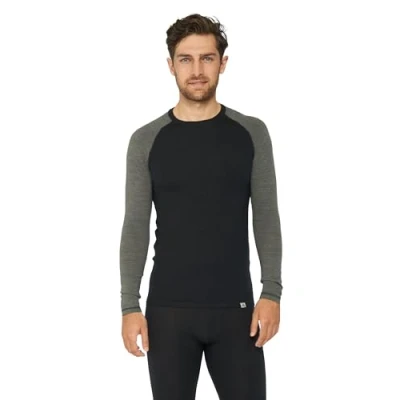 Image of DANISH ENDURANCE Base Layers Men, Long Sleeve Top, Merino Wool, Thermals Warm Winter Thermal Underwear, with or Without a Zipper, Black/Dark Grey, L