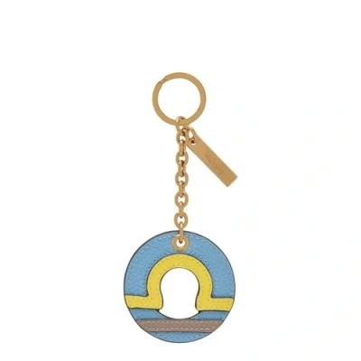 Image of Mulberry Unisex Libra Pale Slate Zodiac Leather Keyring/Bag Charm RK5590, Gift Box