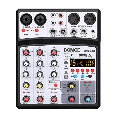 Image of BOMGE 4 channel 16 DSP Echo dj audio sound mixer interface mixing console karaoke with MP3 USB Bluetooth, stereo record, 48V phantom power (04D Balck)