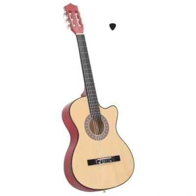 Image of vidaXL Western Cutaway 38&quot; Acoustic Guitar Basewood Body, Nylon Strings, Excellent Sound Quality, Light Wood
