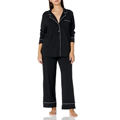 Image of Amazon Essentials Women&#039;s Cotton Modal Long Sleeve Shirt and Full Length Bottom Pyjama Set, Black, XXL Plus