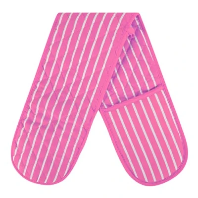 Image of MOLLY MALOU® Butcher Stripe Double Oven Gloves Quilted Heavy Duty Cooking Potholder Heat Resistant Mitt 18x90cm (Pink)