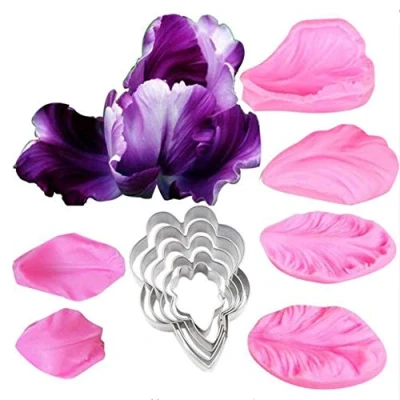 Image of Flower Petal Veiner Silicone Molds Stainless Steel Fondant Cutter Set,Cake Decorating Toosl Cookie Baking Mould,Bakeware Mould Sugarcract Chocolate Gumpaste Cake