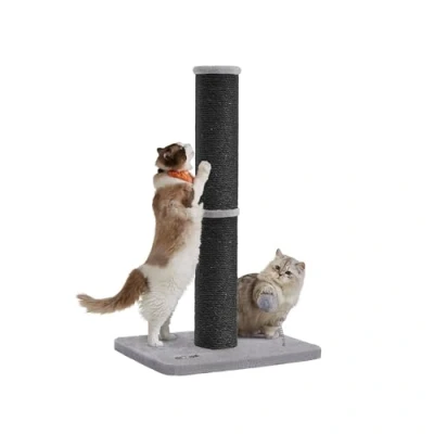 Image of Feandrea Cat Scratching Post, 85 cm Tall Scratcher for Medium and Large Cats, Furniture Deterrent Sisal Scratch Pole, Spring Pompom with Built in Bell, Ink Black PCA041B01