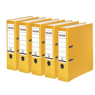 Image of Original Falken 5 pack PP Color Plastic folders. Made in Germany. 8 cm wide DIN A4 yellow Vegan ring binder File folder Letter Office Slotted