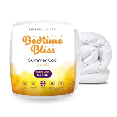 Image of Linens Limited Super King Duvet 4.5 Tog, Bedtime Bliss, Summer Cool Quilt, Soft and Comfy, Hollowfibre, Machine Washable (White)