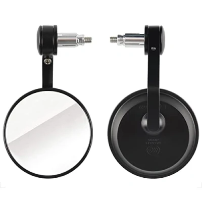 Image of Evermotor Bar End Mirrors Motorcycle, Round Motorcycle Mirrors, E MARK Motorbike Universal Rear View Side for Quad Scooter ATV Moped, 2 Packs, Black