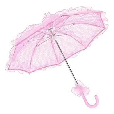 Image of Zerodis Lace Umbrella, Wedding Bride Umbrella Unique Foldable Fabric Parasol Classic Art DIY Paper Umbrellas Performance Props Gift(pink)
