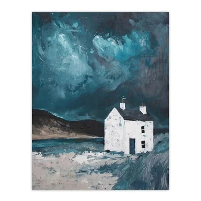 Image of Artery8 Scottish Coastal Cottage Night Oil Painting Hills Living Room Large Wall Art Poster Print Thick Paper 18X24 Inch