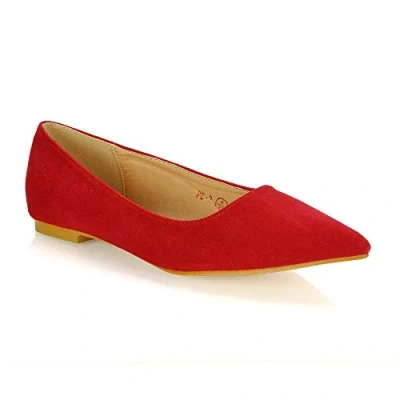 Image of Womens Flat Pointed Toe Shoes Ladies Ballet Faux Suede Slip On Pumps (Red Suede, Numeric_7)