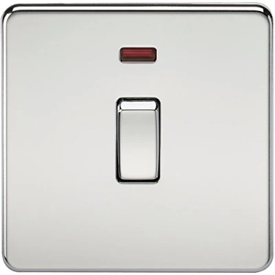 Image of KnightsBridge 20A 1G DP 230V Screwless Polished Chrome Electric Wall Plate Switch with Neon