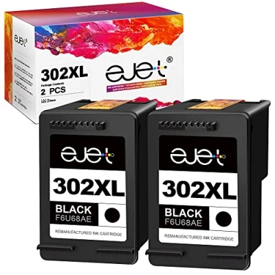 Image of ejet XL High Yield 302XL Remanufactured Ink Cartridges for HP 302 Deskjet 1110 2130 2134 3630 3632 3634 Envy 4520 4521 4522 4523 4524 Officejet 3830 3834 4650 4651 4652 (Black, 2 Pack)