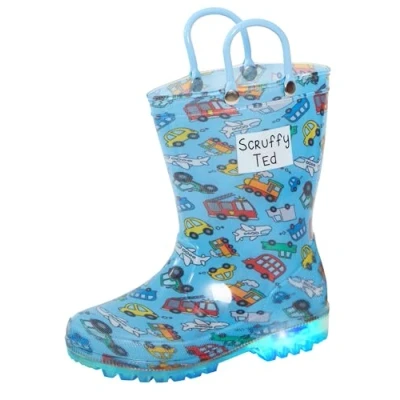 Image of ScruffyTed Kids Light Up Vehicle Wellington Boots 6 UK Child