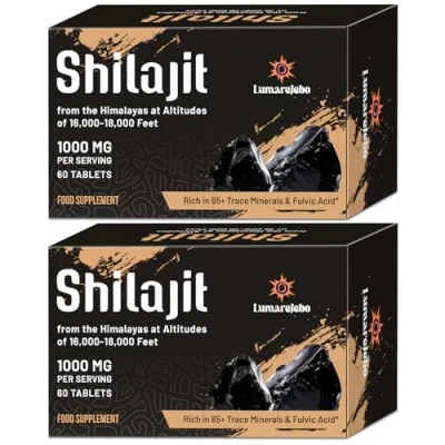 Image of Lumarejebo Shilajit Tablets 30,000 mg, 100% Pure High Strength Himalayan Tablets, Rich in 60% Fulvic Acid and 85+ Trace Minerals, Energy Immune Support (120 Tablets)