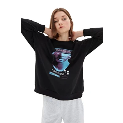Image of Trendyol Women&#039;s Black Knitted Sweatshirt, Black, XL UK