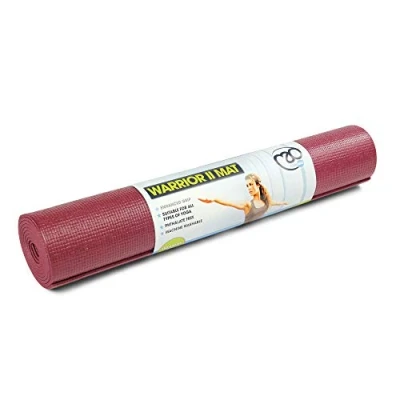 Image of Yoga Mad Warrior II Mat 183cm x 61cm 4mm Non Slip Lightweight Exercise Perfect for Pilates, Yoga, Stretching, Home Workouts and General Fitness (Burgundy)
