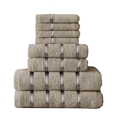 Image of GC GAVENO CAVAILIA 8 Piece Towel Bale Set Egyptian Cotton Face Hand Bath Quick Dry &amp; Highly Absorbent Towels Silver Washable For Bathroom