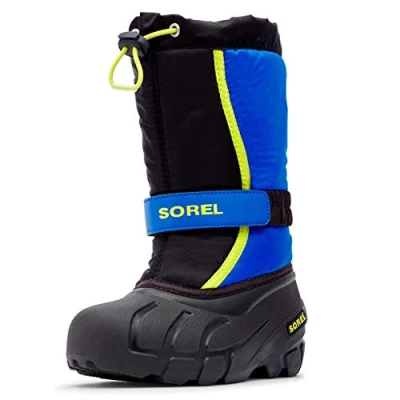 Image of Sorel KIDS FLURRY Waterproof Unisex Baby Snow Boots, Black (Black x Super Blue) Children, 7 UK