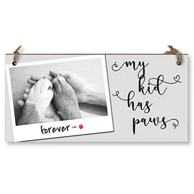 Image of The Plum Penguin Handmade Wooden Hanging Wall Plaque My Kid Has Paws Funny Cute Sentimental Sign Pet Lover Cat Dog Mum Dad