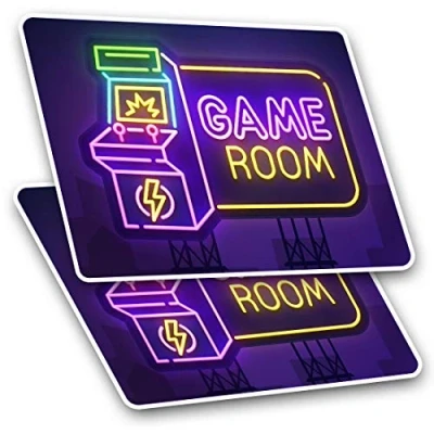 Image of 2 x 7.5cm Rectangle Stickers Retro Game Room Arcade Sign Decals 14767