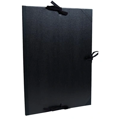 Image of Clairefontaine Ref 38815C Kraft Art Folder 50 x 70cm Size, 3 Ribbon Ties with Flaps Closure, White Paper Lining, Acid Free Suitable for Transporting Artwork Black