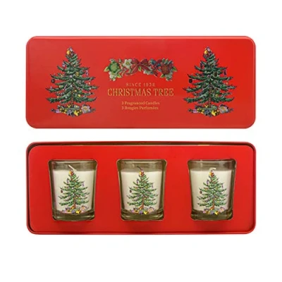 Image of Wax Lyrical Spode Christmas Tree Candle Gift Set, 3 Fragranced Glass Votive CHR8001