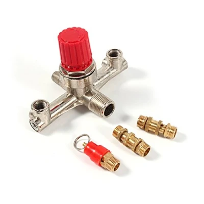 Image of Double Outlet Tube Air Compressor Switch Base Regulator Valve Zinc Alloy Fit Part