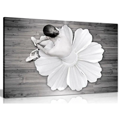Image of Black &amp; White Wall Art Ballerina Dancer Canvas Picture Print (18x12in)