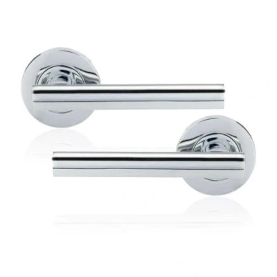 Image of XFORT Polished Chrome Liberty Lever On Rose Door Handles, T bar Latch Handle, Ideal for Internal Wooden Doors Home and Office (1 Pair)