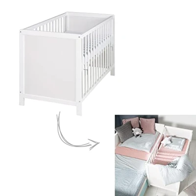 Image of Roba Extra Cot and On Parent&#039;s Bed Height Adjustable Baby with 5 Slip Rests Including Slatted Frame 60 x 120 cm