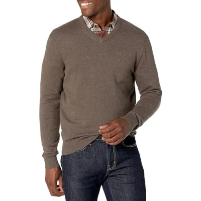 Image of Amazon Essentials Men&#039;s V Neck Sweater (Available in Big &amp; Tall), Brown Heather, L