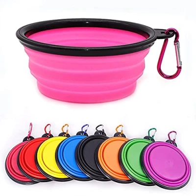Image of Collapsible Dog Bowl,Collapsible Water Bowls for Cats Dogs, Portable Pet Feeding Watering Dish,Portable Food Bowl with Carabiner (Small(350ML), Pink)